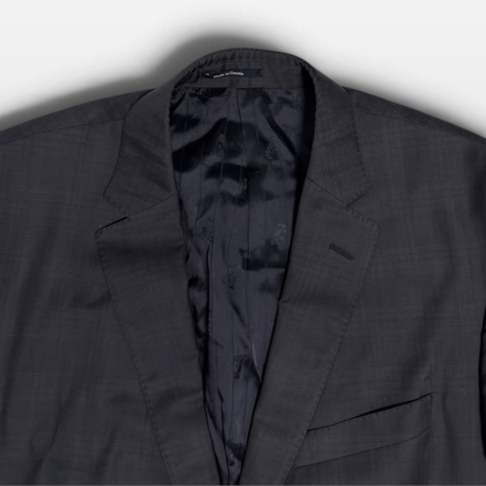 Versace Collection Blazer Mens 56 IT 44 US Wool Plaid Two Button Charcoal Gray
